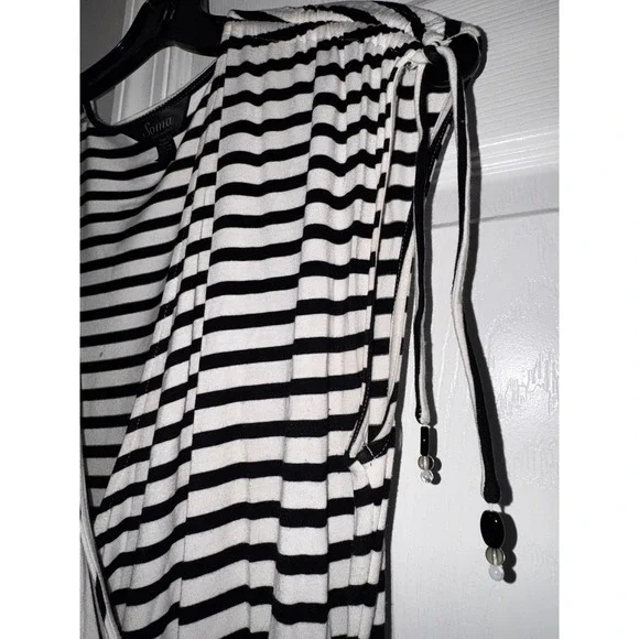 Soma Intimates Black White Stripe Wrap Dress Bamboo Spandex Knit Medium - Picture 5 of 7